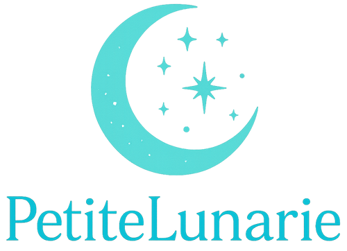 Create a unique cyan color logo for PetiteLunarie